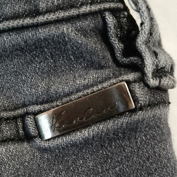 KanCan Women's 27 Distressed Black Raw Hem/Waist Denim Tapered-Leg Jeans - Picture 7 of 13